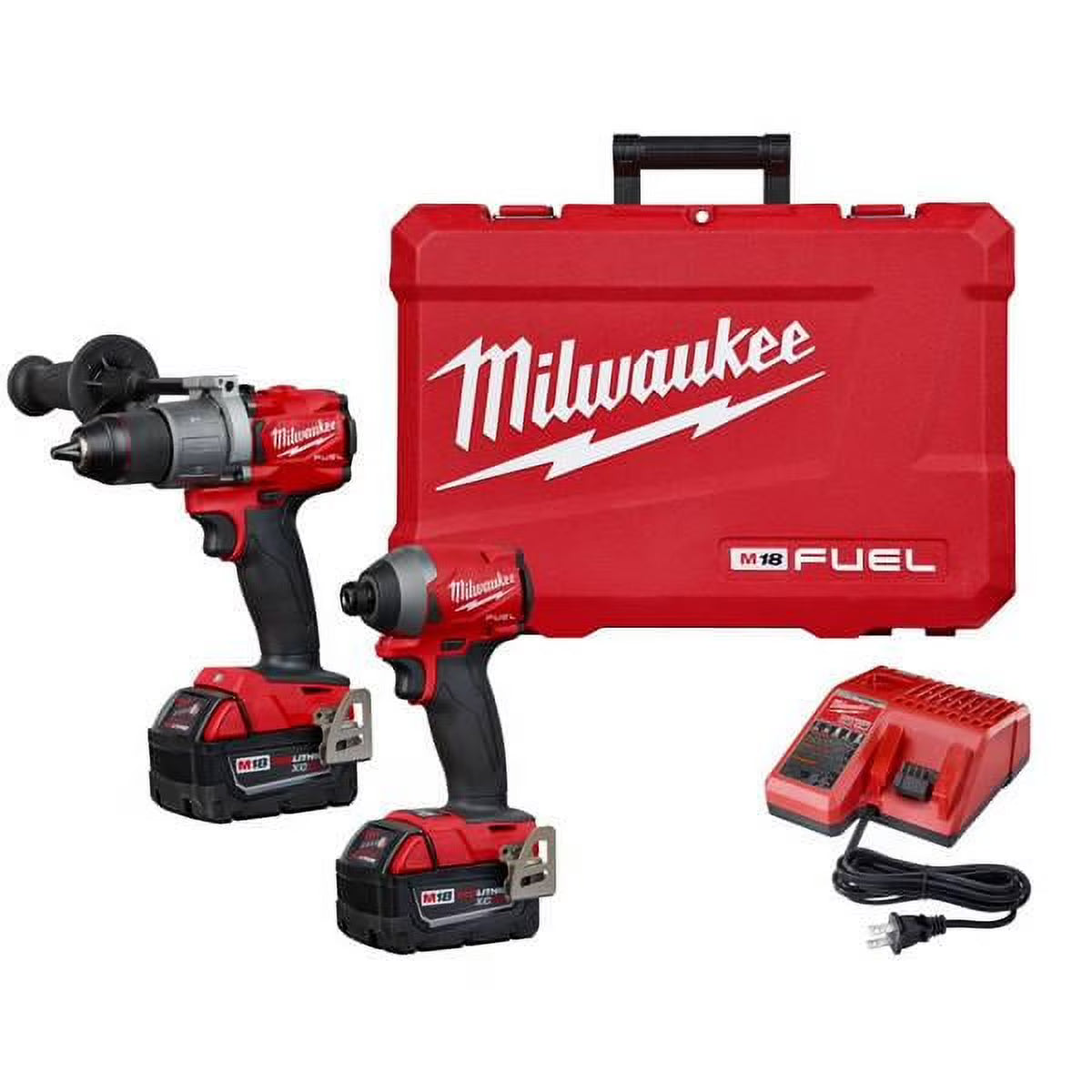 Milwaukee 2997-22 M18 18V Cordless Lithium-Ion 1/2 Hammer Drill 1/4 Impact Drill Combo with Case and Charger