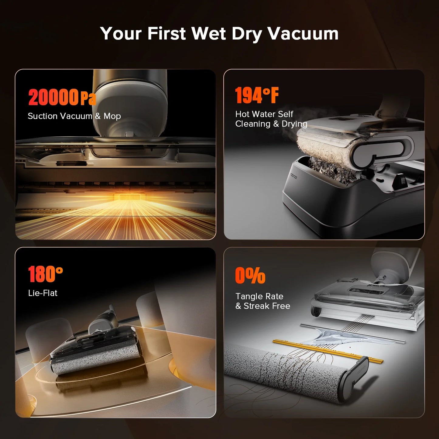 Roborock F25 GT Vacuum Mop All in One, Wet Dry Vacuum Cleaner Cordless, 20000Pa Floor Cleaner Machine for Tile Hardwood Wood Vinyl Floor, Edge to Edge Self Cleaning Electric Mop with 180° Lie-Flat
