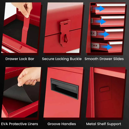 Demifill 2-in-1 Tool Chest and Cabinet with 5 Sliding Drawers, Large Storage Space and Detachable Design, Red