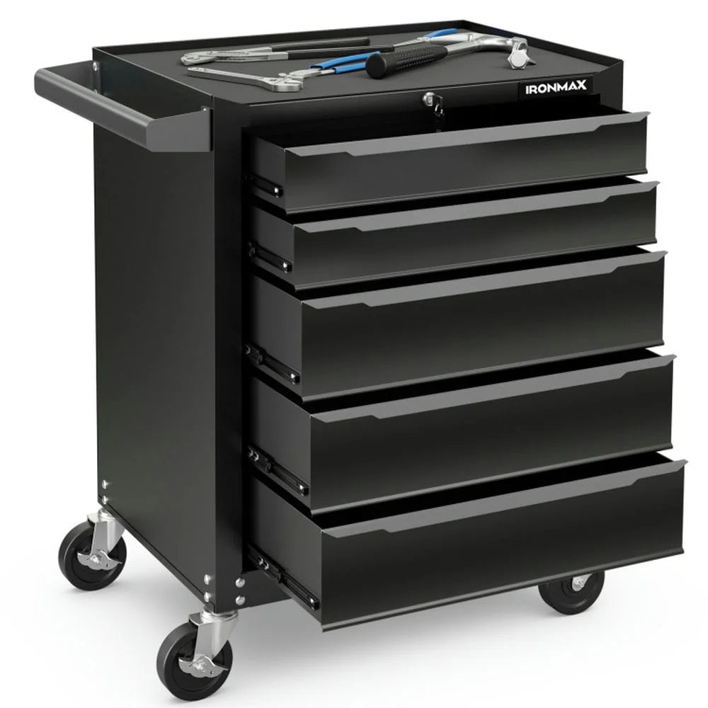 Spaco 5-Drawer Tool Storage Cabinet with Hanging Holes and Central Keyed Locking System-Black, Tool Chest for Garage, Home and Workbench