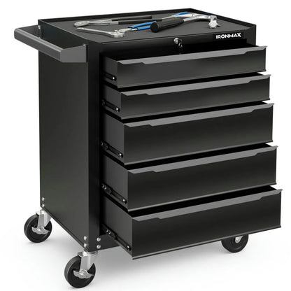 Spaco 5-Drawer Tool Storage Cabinet with Hanging Holes and Central Keyed Locking System-Black, Tool Chest for Garage, Home and Workbench
