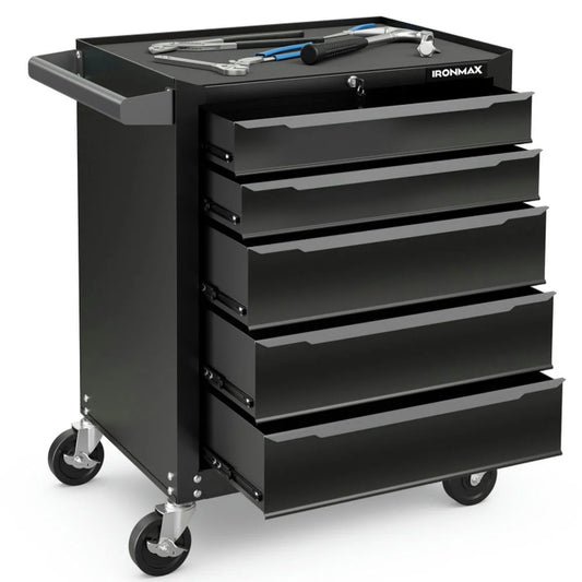 Spaco 5-Drawer Tool Storage Cabinet with Hanging Holes and Central Keyed Locking System-Black, Tool Chest for Garage, Home and Workbench