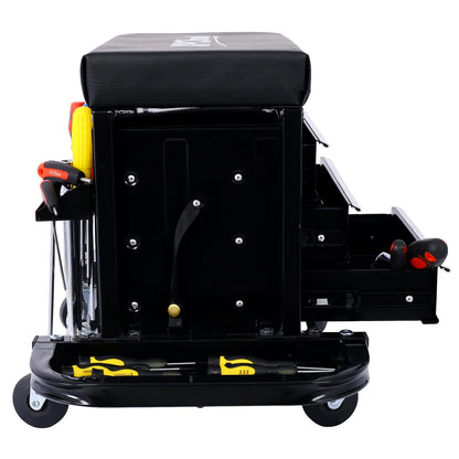 350-Pound Capacity Garage Glider Rolling Tool Chest SeatMechanics Roller Seat with 3 Drawers, Rolling Tool Chest Garage Chair, Toolbox on Wheels Mechanics Seat