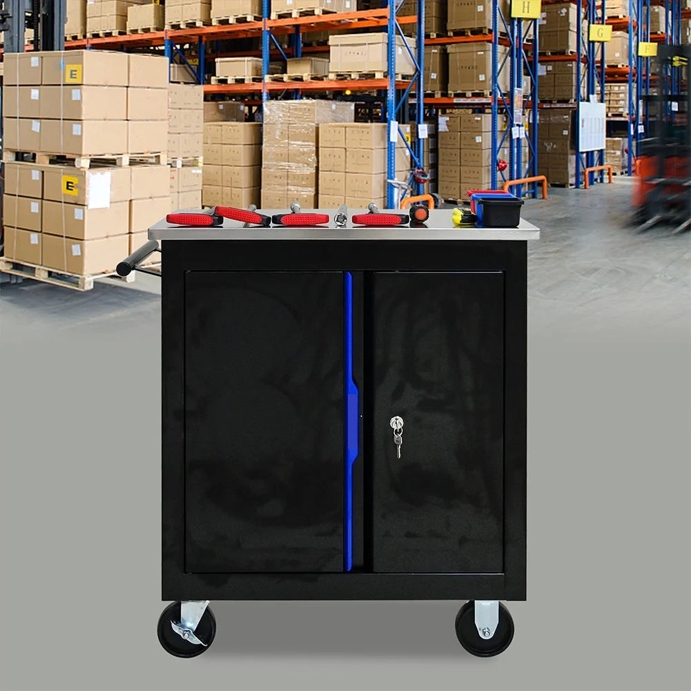 Huisuilinss Rolling Tool Chest,Tool Cart With 2 Drawers,Rolling Tool Storage Cabinet,Handle & Stainless Steel Countertop, 4 Wheels With 2 Parking Brakes, Lockable Tool Storage Cabinet
