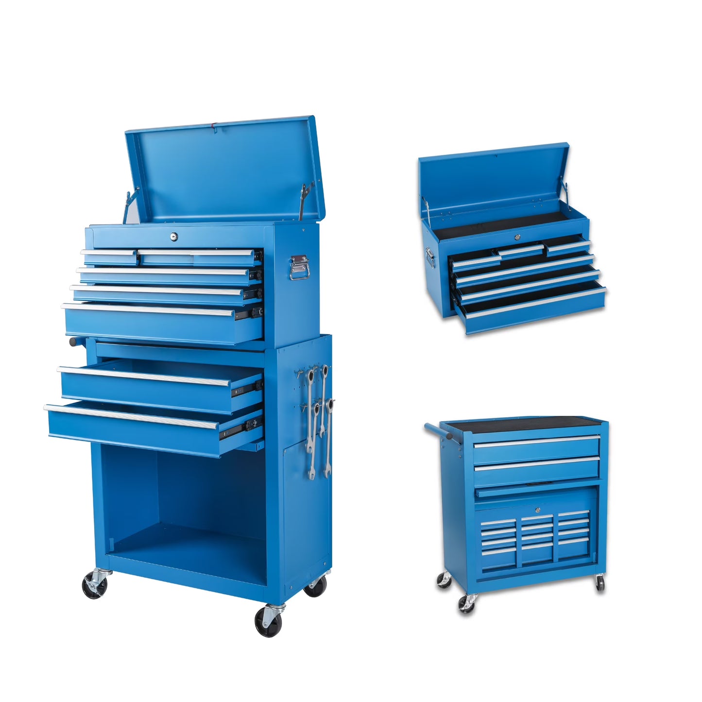 Tool Chest, 8-Drawer Rolling Tool Storage Cabinet with Lockable Wheels, Rolling Tool Chest with 2 in 1 Detachable Top Tool Box, and Locking Mechanism, Metal Tool Cart for Garage, Workshop, Blue
