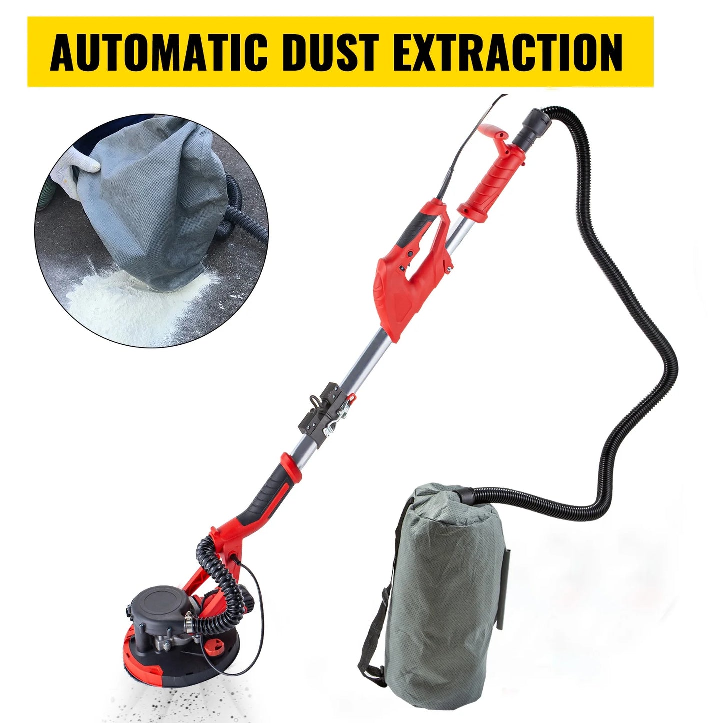 KFFKFF Drywall Sander 850W Electric, Electric Sander Variable Speed 800-1750RPM, Drywall Sander Collapsible Slate Sander with Telescope Handle, Vacuum Bag Drywall Sander 6 Grit Pad
