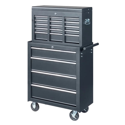 Tcbosik Combined Metal Tool Chest, 9 Drawers Rolling Tool Chest on Wheels, 2 in 1 Detachable Tool Cabinet for Warehouse Garage Workshop, Black