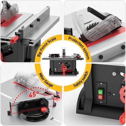 MarvTool 10-inch 15Amp Table Saw 45&90 Degree Cutting Range Lightweight Portable Table Saw