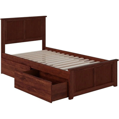Leo & Lacey Farmhouse Solid Wood Urban Twin Storage Platform Bed in Walnut