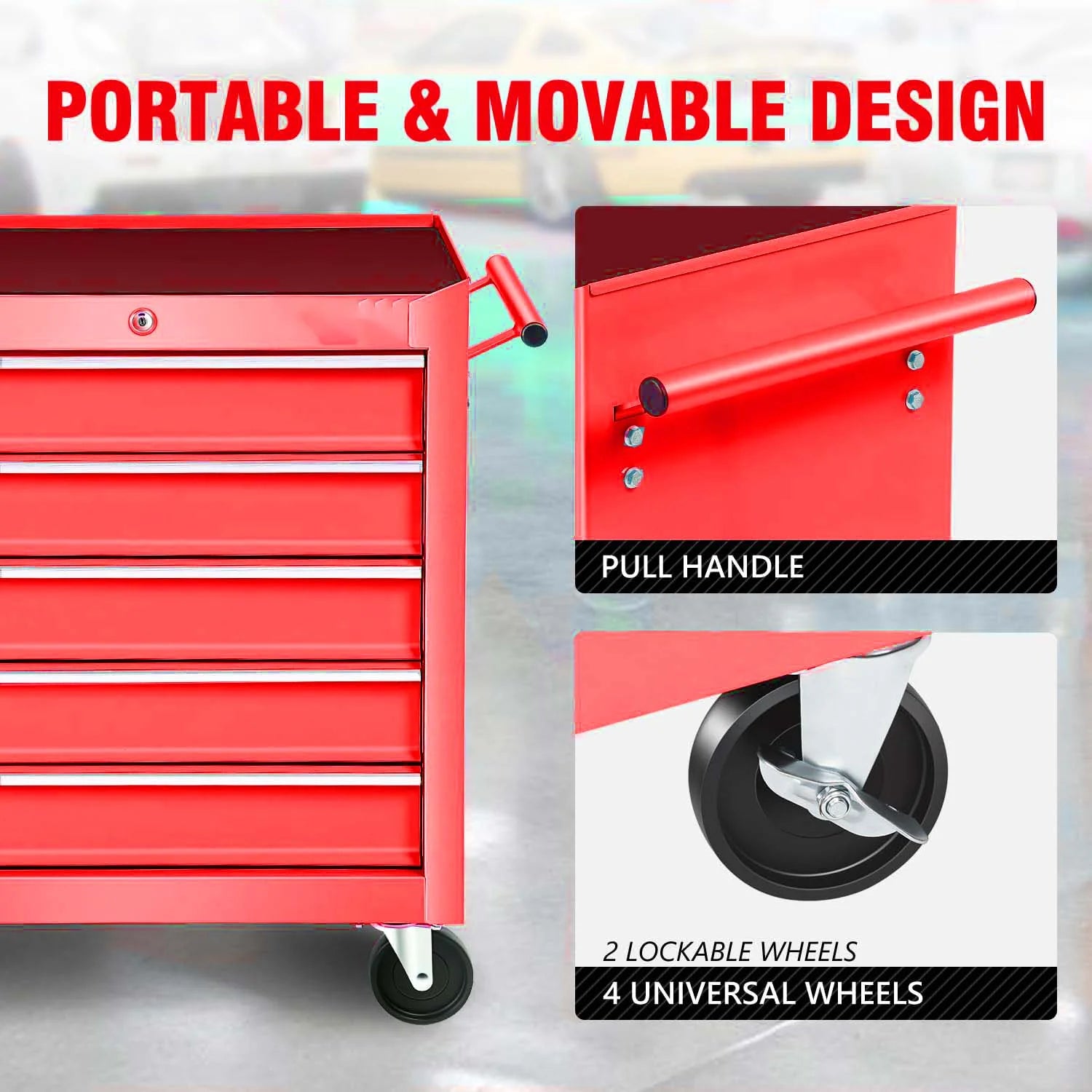 POVANLI 5 Drawers Rolling Tool Chest Cabinet with Wheels, Tool Storage Cabinet and Tool Box Organizer for Garage Warehouse Workshop, Black