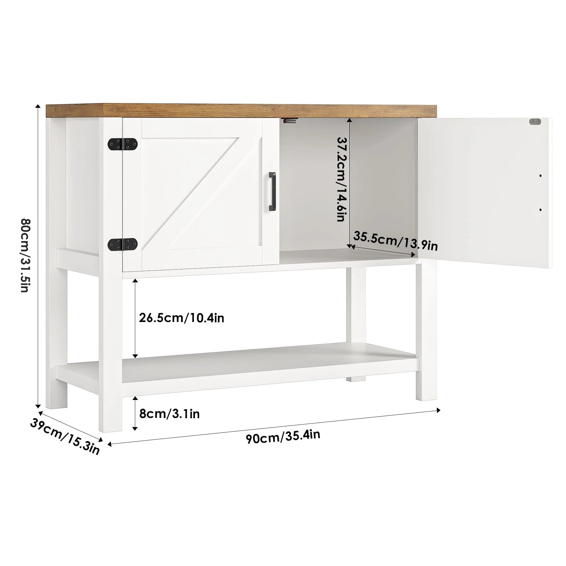 Homfa Small Buffet Cabinet, 35.4" Farmhouse Sideboard with Storage Shelf for Dining Room, White