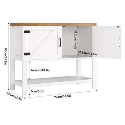Homfa Small Buffet Cabinet, 35.4" Farmhouse Sideboard with Storage Shelf for Dining Room, White