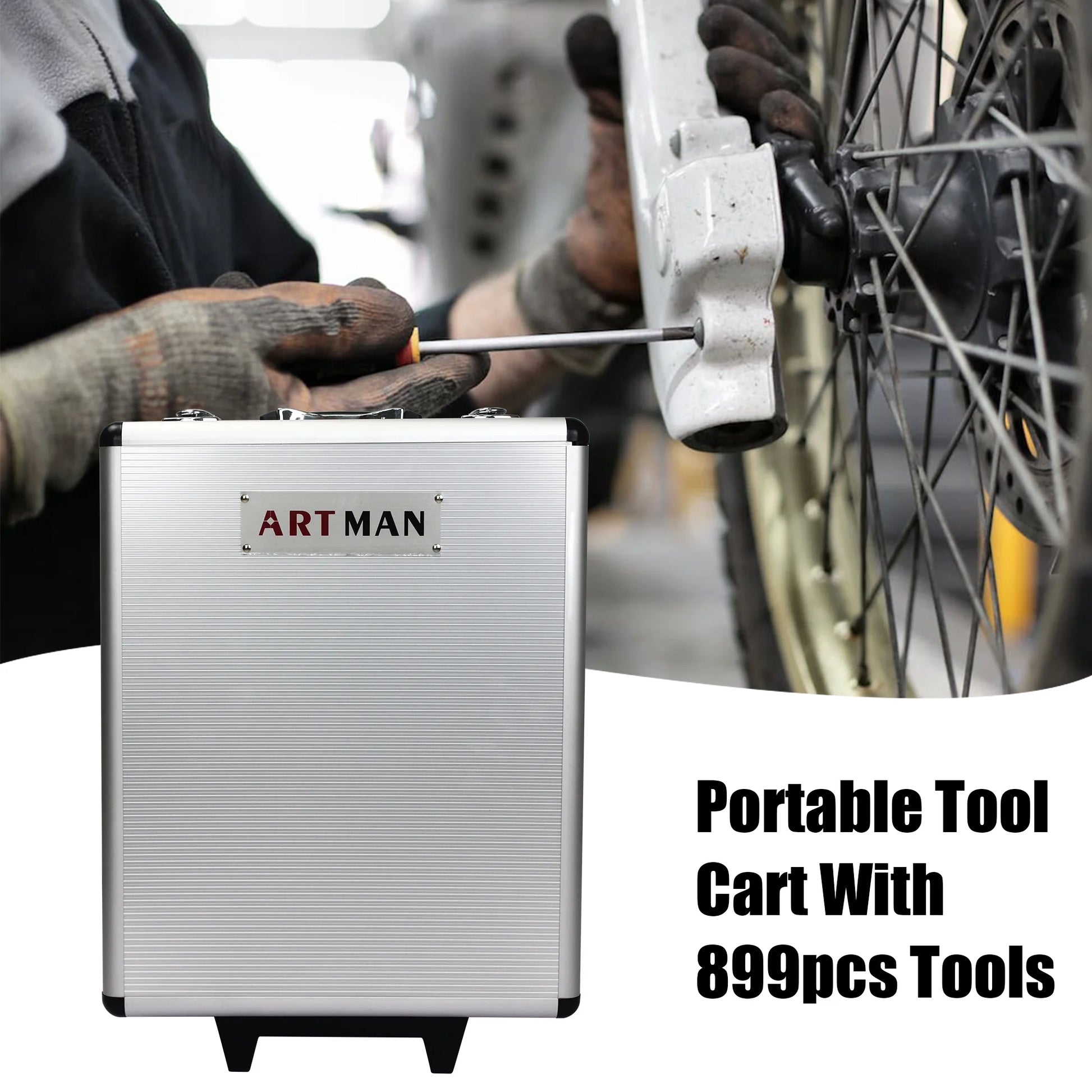 Seizeen 899PCS Tool Set Professional, Mobile Tool box on Wheels with Handle, Mechanics Tool Set W/Hand Tool, Ratchets& Socket Set, Screwdriver Set, 4-layer Tool Case & Tool Kit COMB, Silver