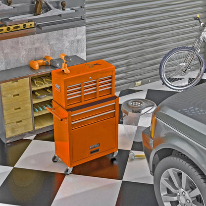8-Drawer Rolling Tool Chest with Wheels, Removable Tool Box with Locking System, Tool Box Organizer with Hooks, Large Capacity Garage Storage Cabinet for Warehouse, Garage, Repair Shop, Orange