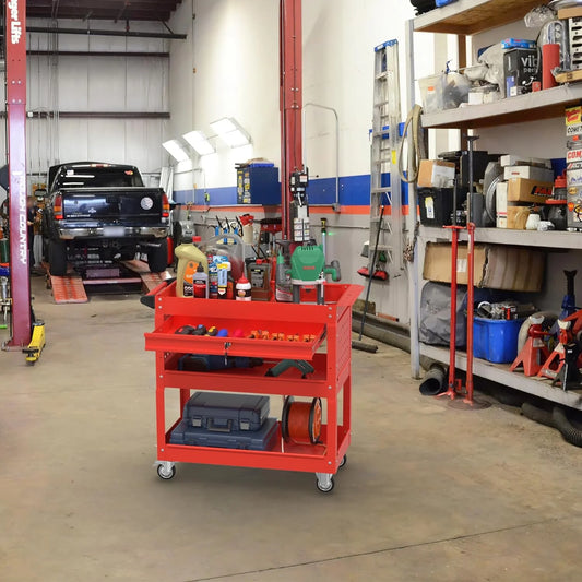 Odaof 3 Tier Rolling Tool Cart,Tool Chest and Tool Organizer with Wheels and Drawer,330 lbs Capacity Utility Cart for Garage Warehouse(Red)