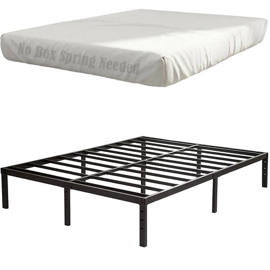 OmiNight 18 inches Tall Heavy Duty Steel Slat Queen Size Metal Bed Frame,Noiseless,No Box Spring Needed,Easy Set up,Non-Slip Support,Adequate Under-bed Storage, Metal Platform Bed for Adults