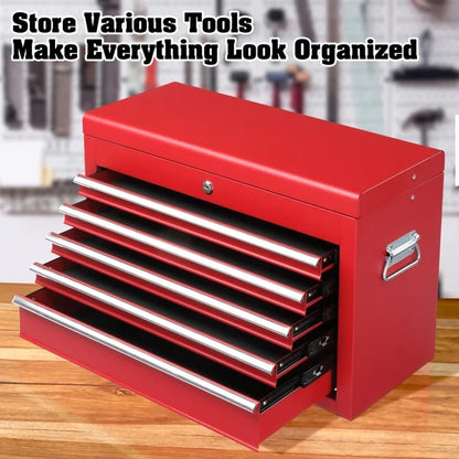 5-Drawer Steel Tool Chest with Lock - 330LBS Capacity, Red Heavy-Duty Organizer for Garage/Workshop