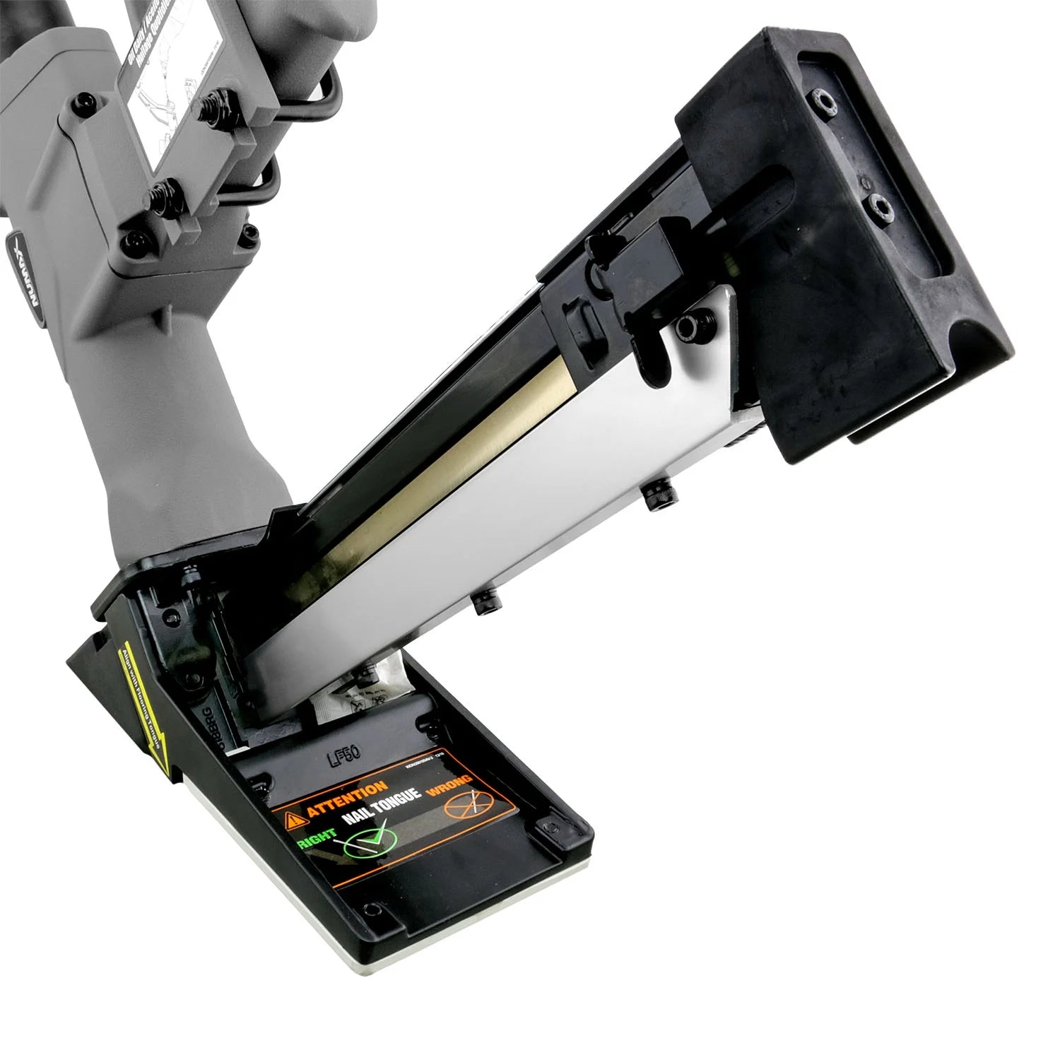 NuMax SFL618 Pneumatic 3-in-1 15.5-Gauge and 16-Gauge 2" Flooring Nailer/Stapler with Flooring Mallet and Interchangeable Base Plates