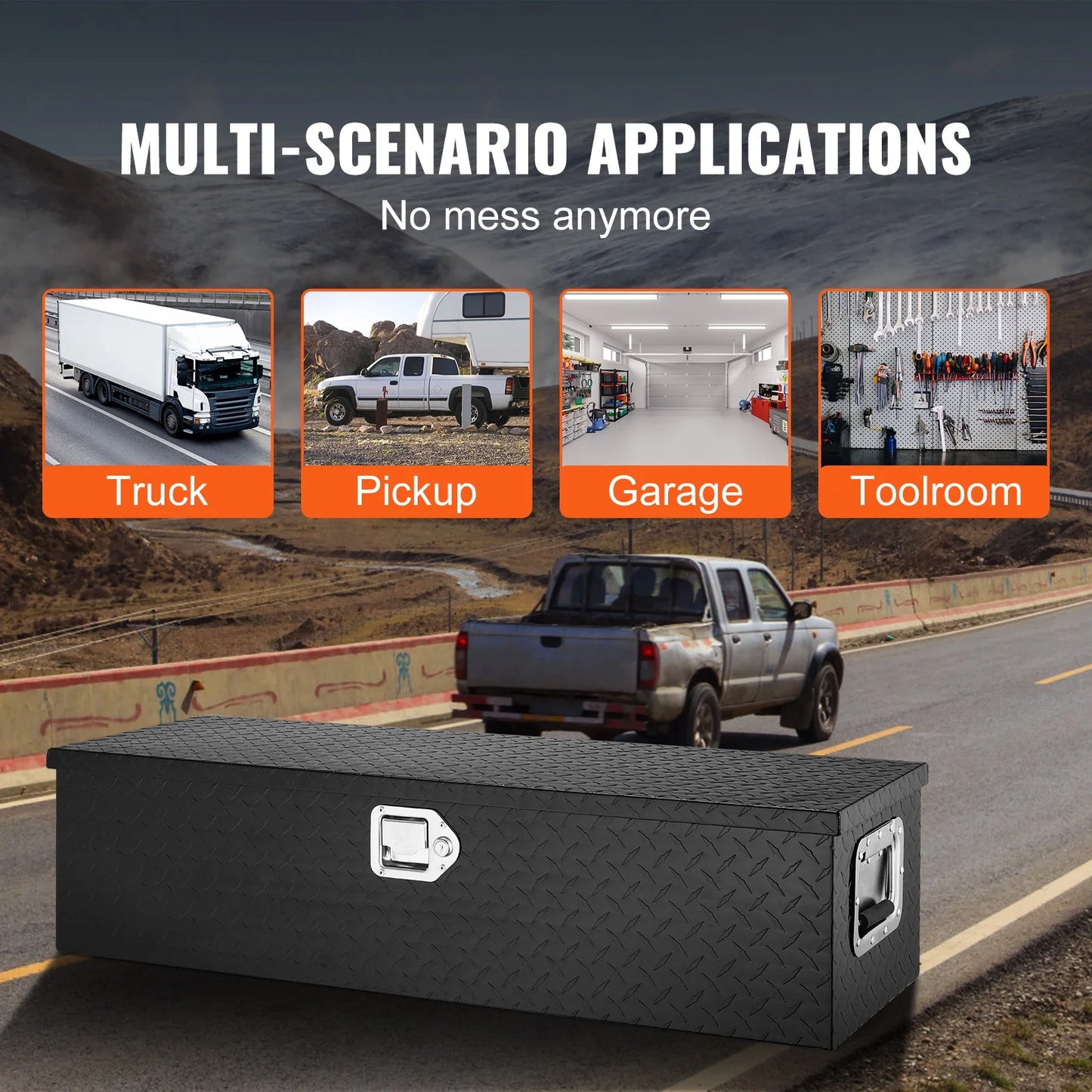 VEVOR Heavy Duty Aluminum Truck Bed Tool Box, Diamond Plate Tool Box with Side Handle and Lock Keys,Storage Tool Box Chest Box Organizer for Pickup,Truck Bed, RV, Trailer,39"x13"x10",Black
