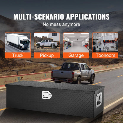 VEVOR Heavy Duty Aluminum Truck Bed Tool Box, Diamond Plate Tool Box with Side Handle and Lock Keys,Storage Tool Box Chest Box Organizer for Pickup,Truck Bed, RV, Trailer,39"x13"x10",Black