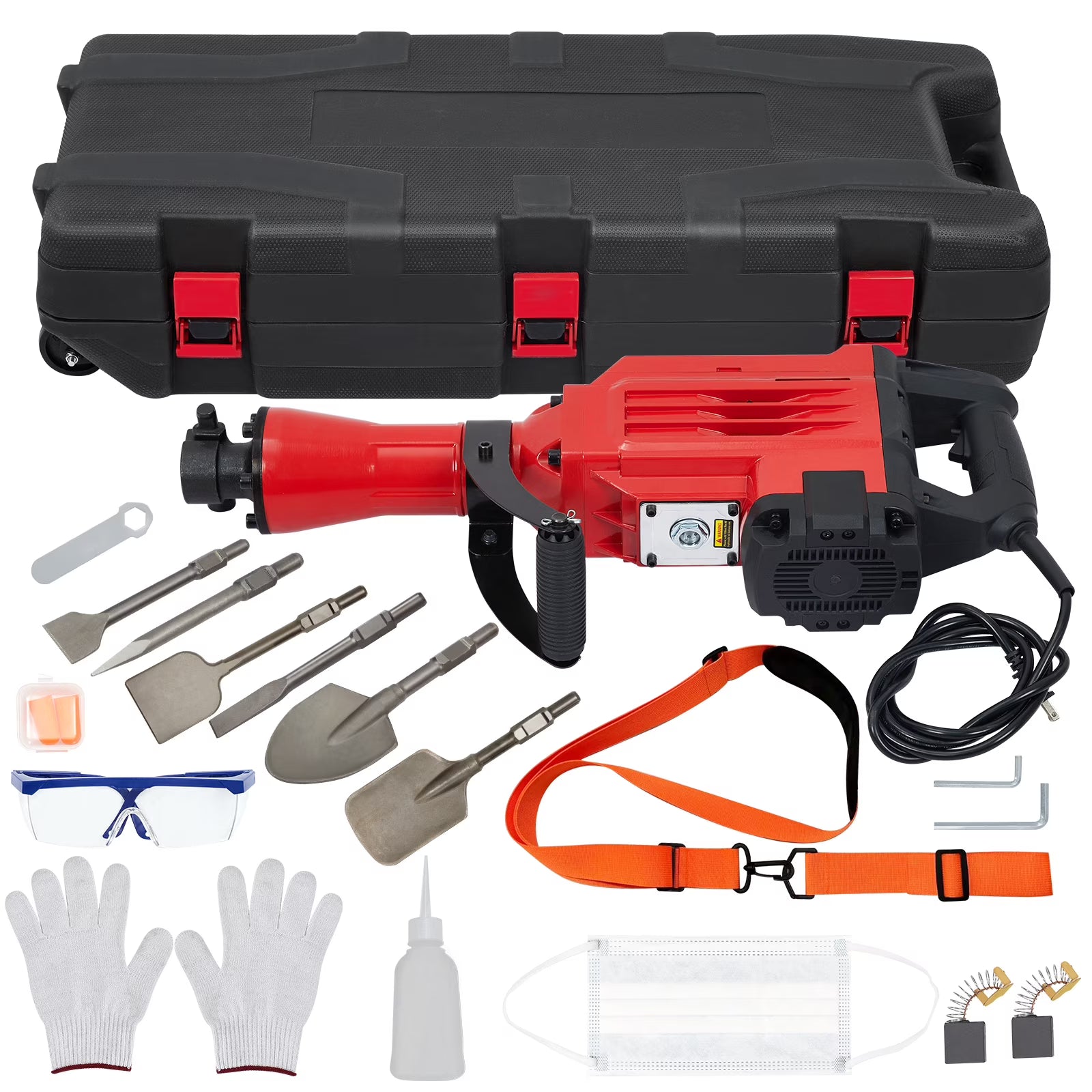 3-piece set 65A 1700W 4 110 Hammer Drill 2200w Electric Demolition Jackhammer Set - Jack Hammer Powerful Performance, 2 Chisels, Gloves, Tool Box, Wrench. Ideal For Superior Demolition Jobs