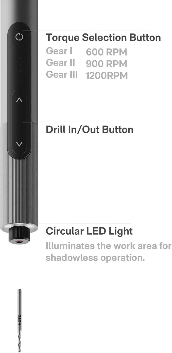HOTO SNAPBLOQ D-A03 Electric Mini Drill Pen with 20 Bits, Brushless Motor, 3-Speed USB-C Rechargeable Electric Hand Drill, LED Light, Resin Drill Set for Jewelry Making,PCB, Wood, Plastic, DIY