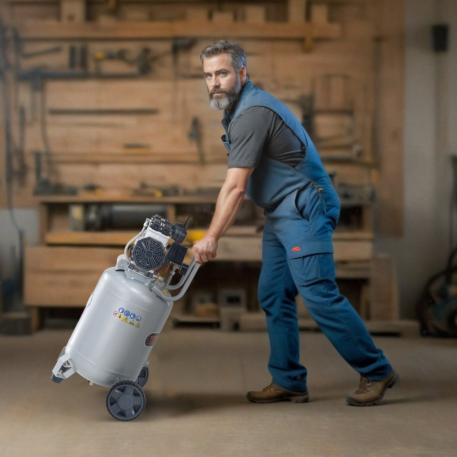 13 Gallon Air Compressor, 66dB Ultra-Quiet Compressor for Tire Inflation, Auto Repair, 2HP 4.6 SCFM@90PSI Oil Free Air Compressor Tank, Woodwork Nailing, Spray Painting (125PSI Max Pressure)