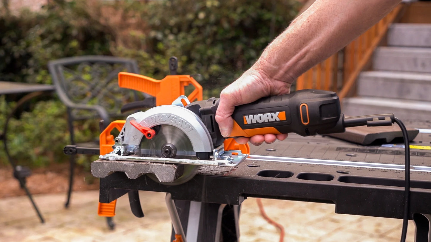 WORX WX439L 4.5 Inch and 4.5 Amp One Hand Compact Circular Saw, Black and Orange