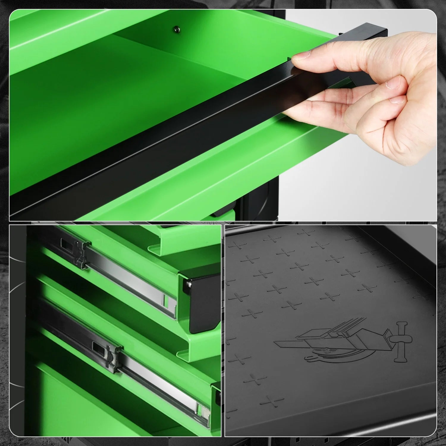 7-Drawers Rolling Tool Chest Cabinet with Casters, Locking System, Top Tray, for Garage Warehouse Workshop, Green