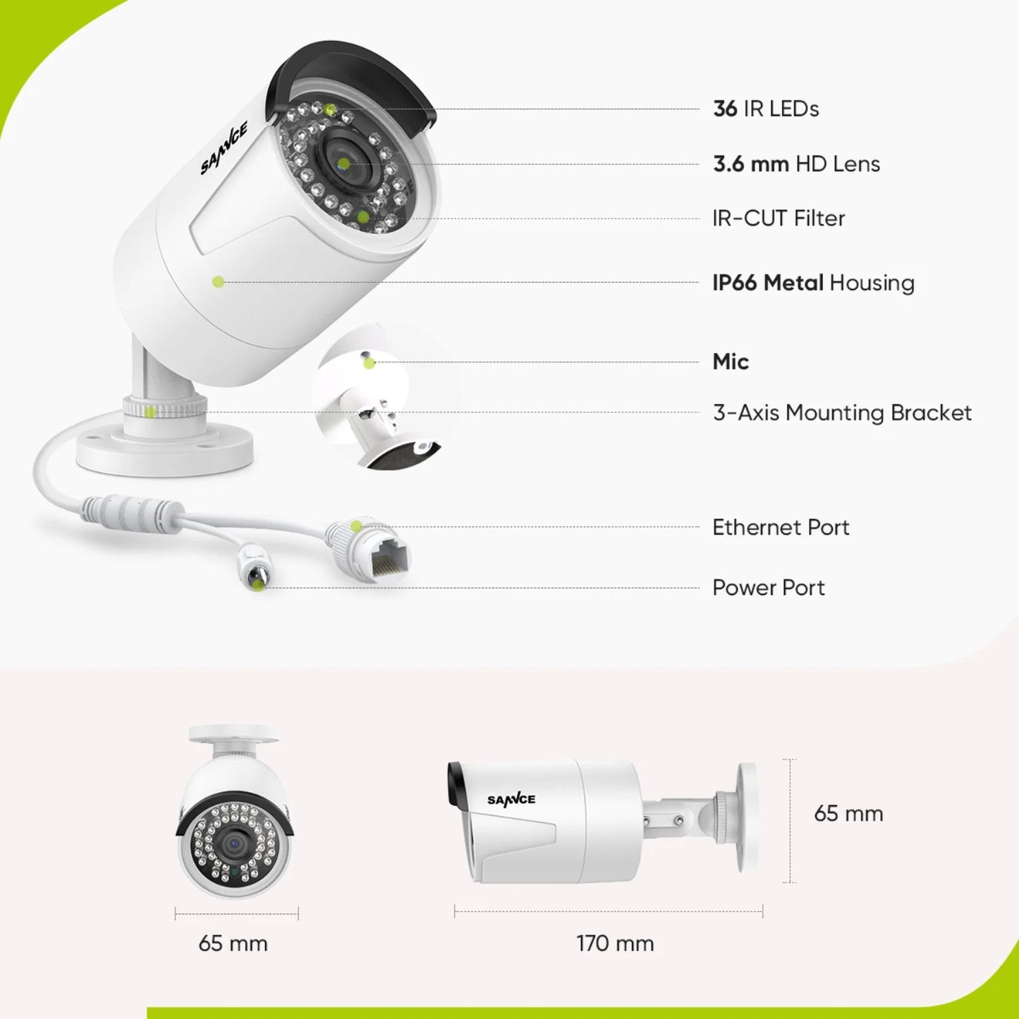 SANNCE H.265+ POE Security Camera System, 8CH 4K POE NVR and 4X 3MP Outdoor Metal IP Bullet Cam, Motion Alert, Humanoid, Infrared, Audio Input, NO HDD, 100ft Night Vision, Surveillance System Kit