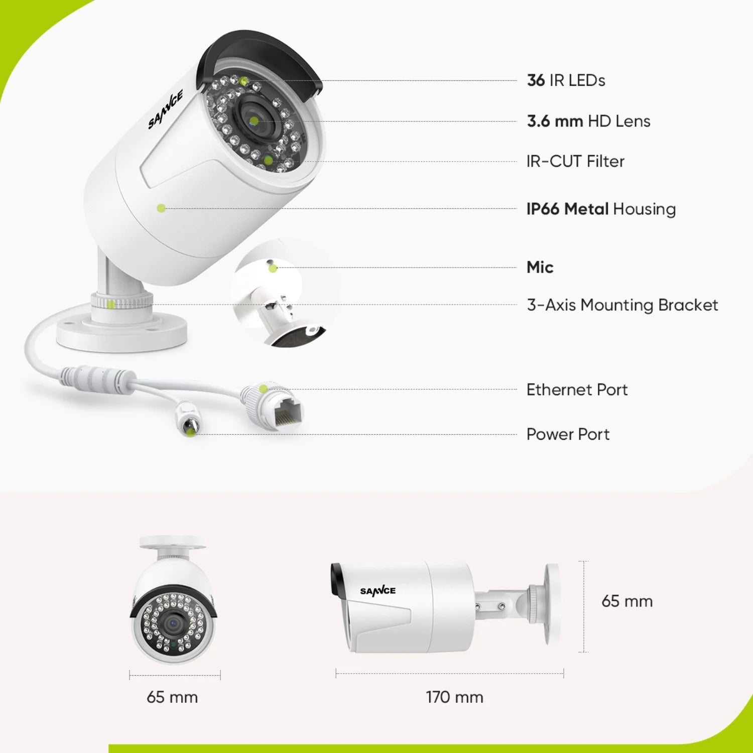 SANNCE H.265+ POE Security Camera System, 8CH 4K POE NVR and 4X 3MP Outdoor Metal IP Bullet Cam, Motion Alert, Humanoid, Infrared, Audio Input, NO HDD, 100ft Night Vision, Surveillance System Kit