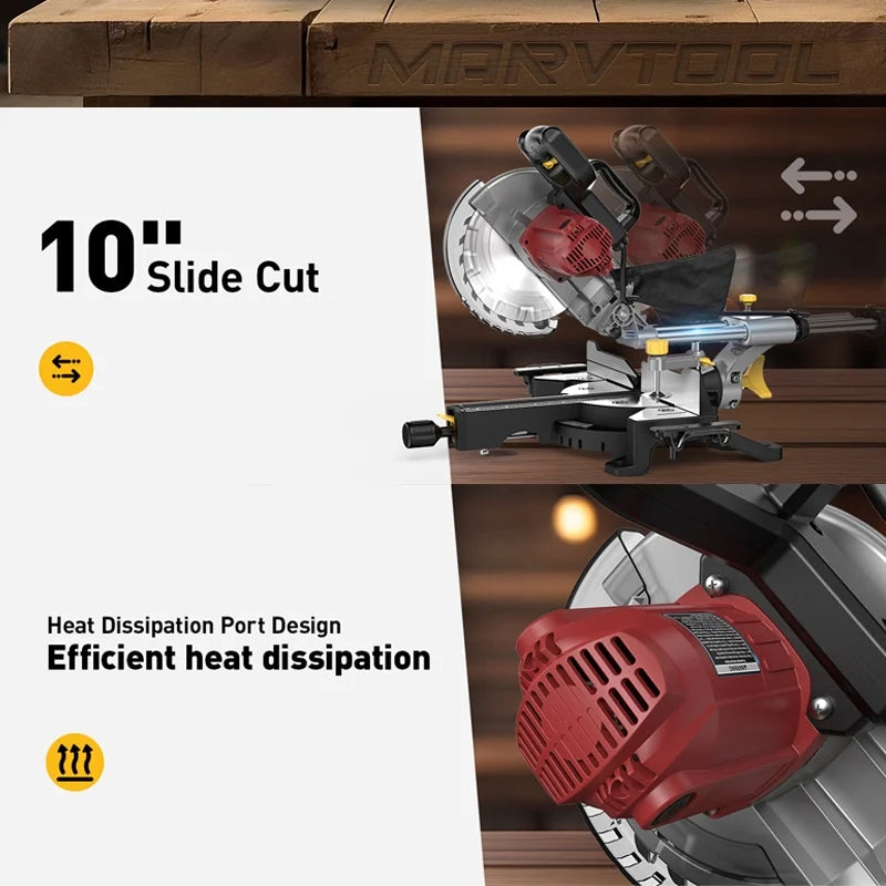 MarvTool 10-inch Sliding Compound Miter Saw Single Bevel 0-45? with Extension Table 36T Blade