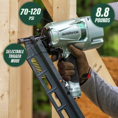 Metabo HPT Framing Nailer, Pneumatic, 2-Inch up to 3-1/4-Inch Plastic Collated Full Head Framing Nails, 21 Degree Magazine, 5-Year Warranty (NR83A5S)