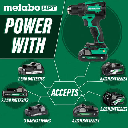 Metabo HPT 18V MultiVolt Cordless Driver Drill Kit | 620 in-lbs of Torque | Compact | Reactive Force Control | 22 + 1 Clutch Settings | LED Light | Belt Hook | Lifetime Tool Warranty | DS18DEX