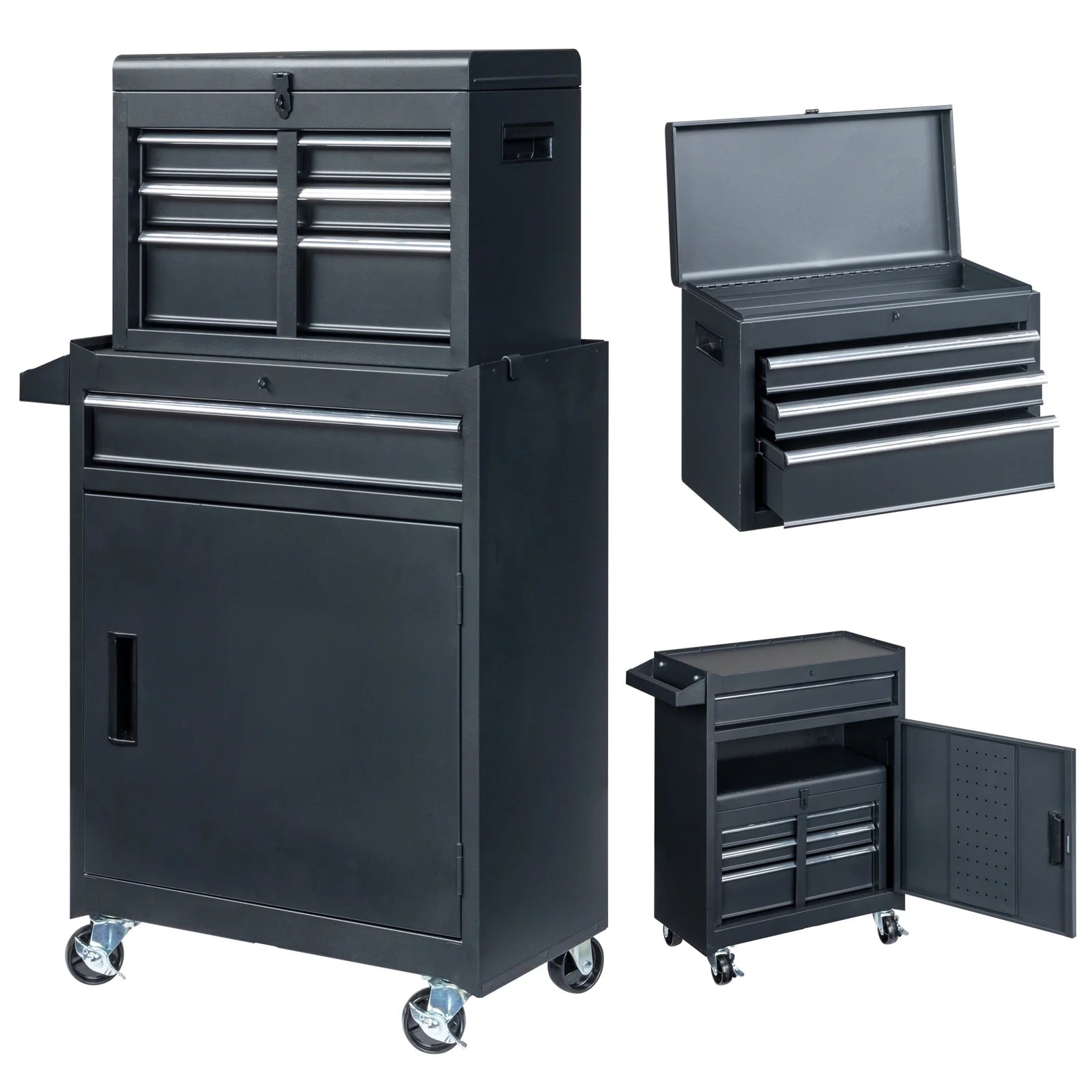 Ktaxon 4-Drawer 2-IN-1 Rolling Tool Chest Storage Cabinet, Mechanic Tool Organizer Box, 23.2" L x 11" W x 40.2" H, Black