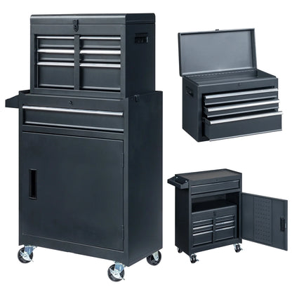 Ktaxon 4-Drawer 2-IN-1 Rolling Tool Chest Storage Cabinet, Mechanic Tool Organizer Box, 23.2" L x 11" W x 40.2" H, Black