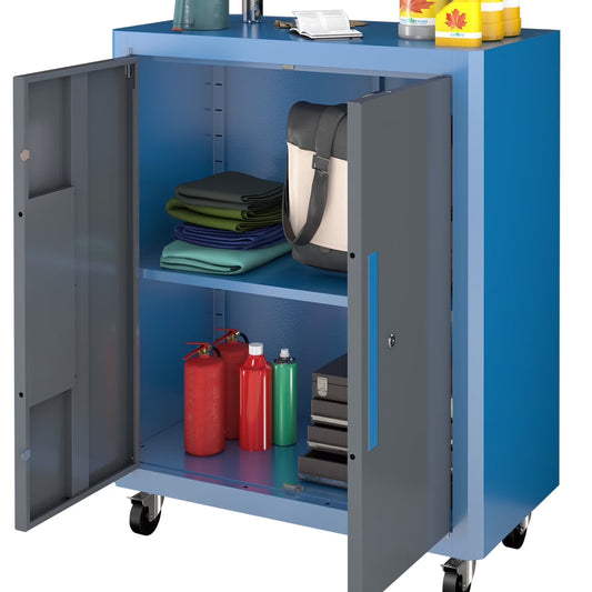 Upgraded Metal Tool Chest on Wheels, 2 Locking Doors, 360? Casters & Foot Pads, Large Capacity Mobile Tool Cabinet with Adjustable Organizer