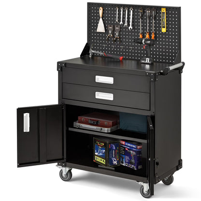 AECOJOY Metal Steel Mobile Tool Cart with Storage Drawer Tool Chest On Wheels Tool Box Garage Organizer for Workshop Warehouse Garage, Black Handle