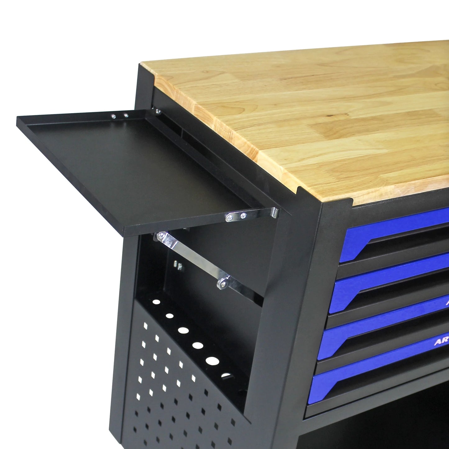 NIGSQJB 4 Drawers Tool Chest on Wheels, 35.4"H Tool Storage Cart with Wooden Top,Drawers Rolling Tool Box Organizer Tool Case with Lock for Garage,Warehouse,Workshop,Repair Shop, Blue Black