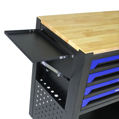 NIGSQJB 4 Drawers Tool Chest on Wheels, 35.4"H Tool Storage Cart with Wooden Top,Drawers Rolling Tool Box Organizer Tool Case with Lock for Garage,Warehouse,Workshop,Repair Shop, Blue Black