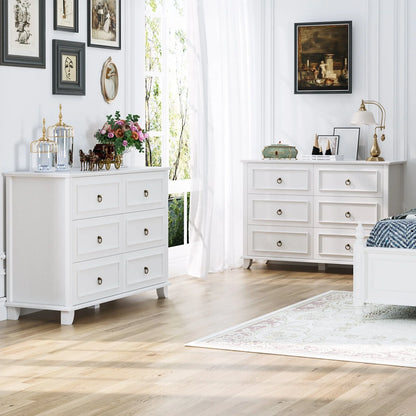 Homfa 6 Drawers Double Dresser, 47'' Wide Storage Cabinet Chest of Drawer for Bedroom Living Room, White