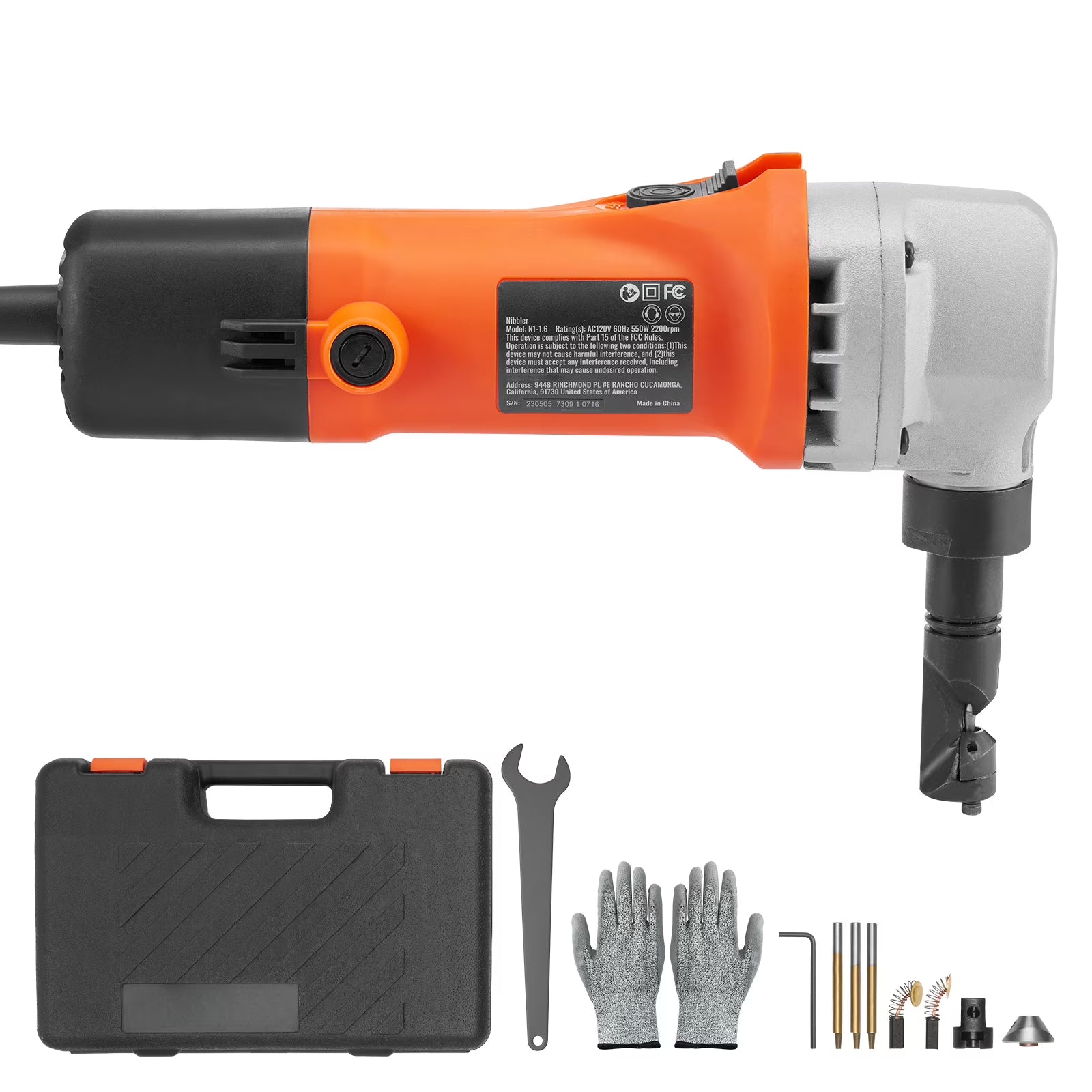 KFFKFF Sheet Metal Nibbler, 550W Powerful 2200 RPM High Speed, 360 Degree Rotation Electric Nibbler Metal Cutter, Straight Curve and Circle Cutting for Stainless Steel, Aluminum, Plastic