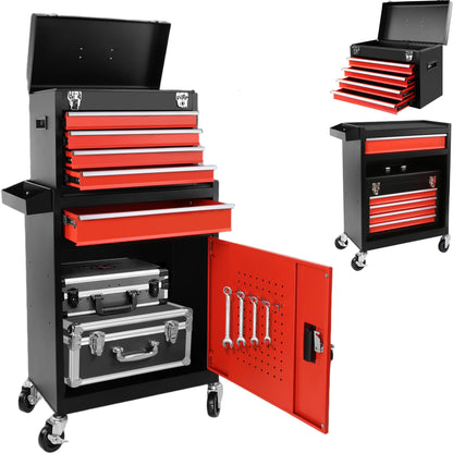 Aukfa Tool Box, 2 in 1 Steel Rolling Tool Chest & Cabinet On Wheels for Garage, 5-drawer, Blue