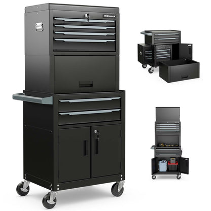Ironmax 6-Drawer Rolling Tool Chest 3-in-1 Heavy-Duty Storage Cabinet with Universal Wheels Black