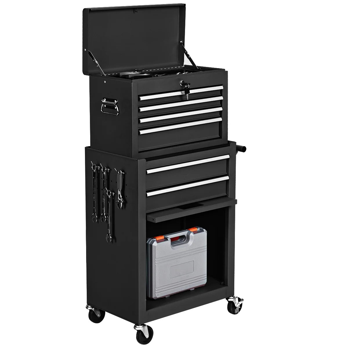 Costway 2 in 1 Rolling Cabinet Storage Chest Box Organizer w/6 Drawers Black