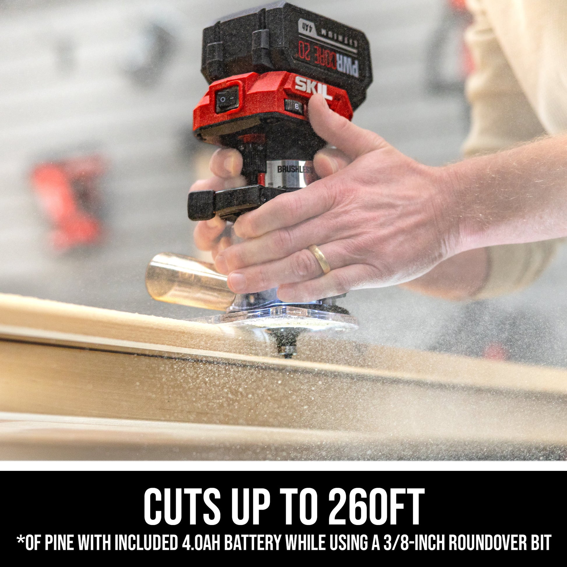 SKIL RT1430B-10 PWR CORE Brushless 20V Compact Router Kit, 3 Piece Bit Set Included with 4.0Ah Battery and Charger