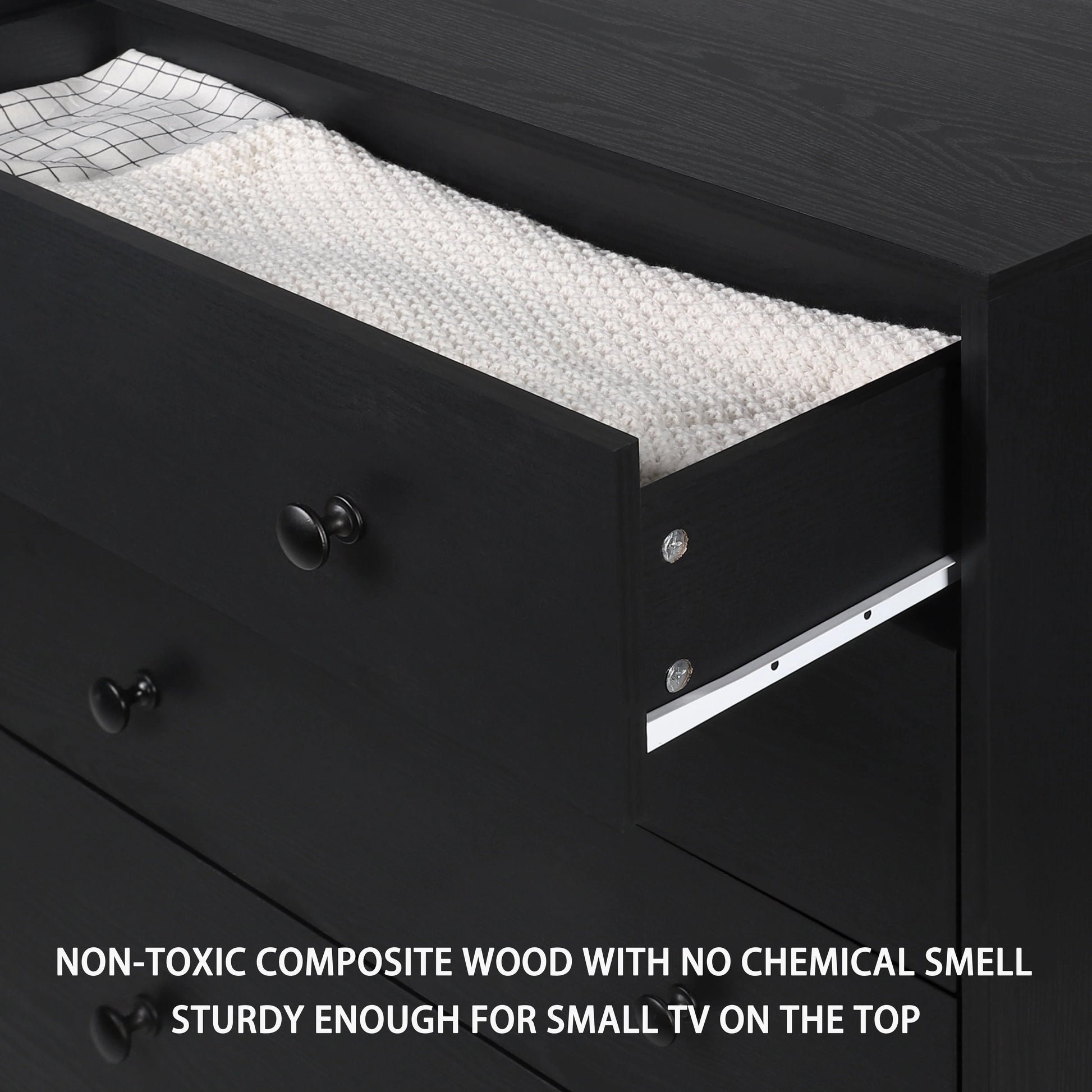 VEIKOUS 5-Drawer Dresser Chest of Oversized Natutal Wood Dresser Cabinet for Storage, Black