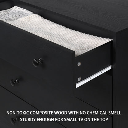 VEIKOUS 5-Drawer Dresser Chest of Oversized Natutal Wood Dresser Cabinet for Storage, Black