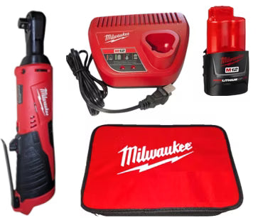 Milwaukee M12 12V Cordless 3/8 in. Ratchet Tool Kit - Includes REDLITHIUM Battery, Charger & Case - Model 2457-21