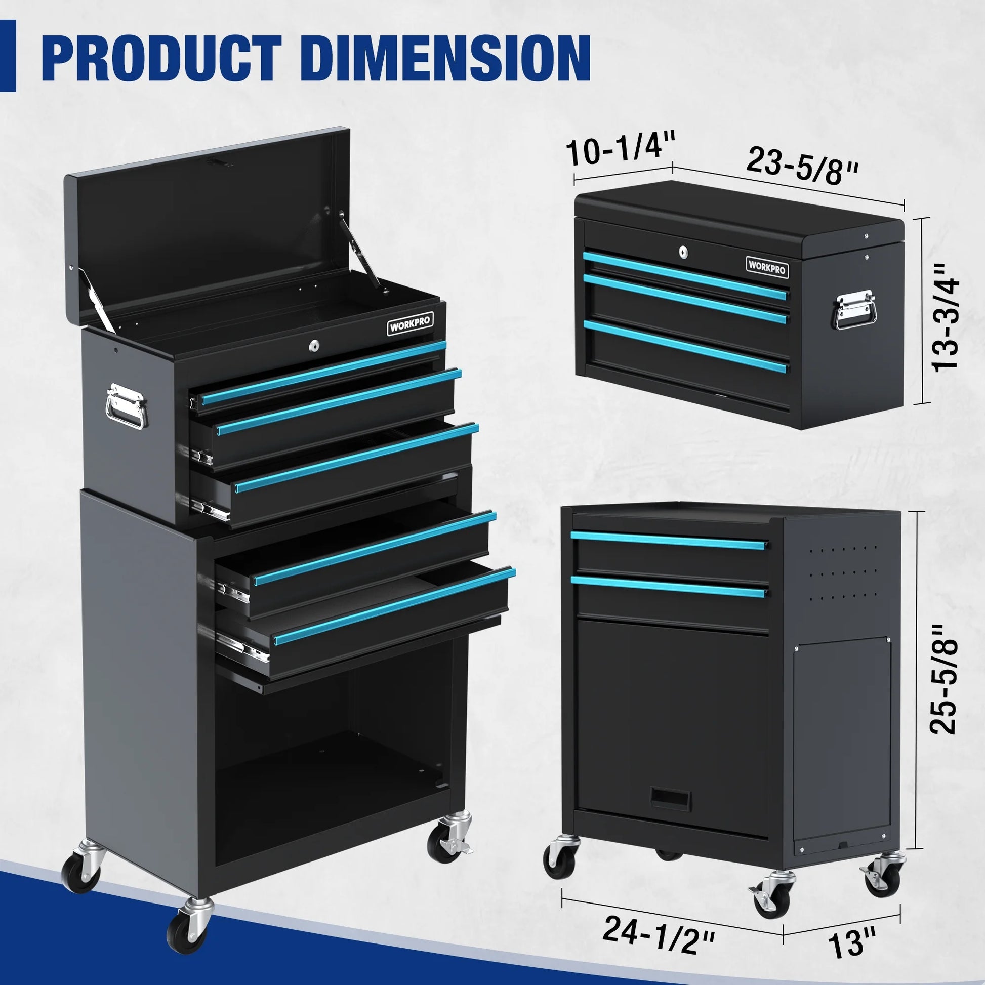 WORKPRO 24.5 inch 5-Drawer Rolling Tool Chest, Sliding Metal Drawer Rolling Tool Storage Cabinet, Removable Toolbox Organizer for Workshop, Garage